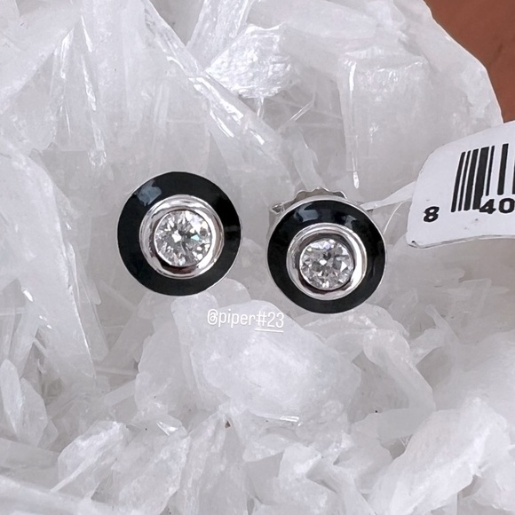 NWT Judith Ripka JR TWO Adrienne Diamond and Black Enamel Stud Earrings - Picture 5 of 13